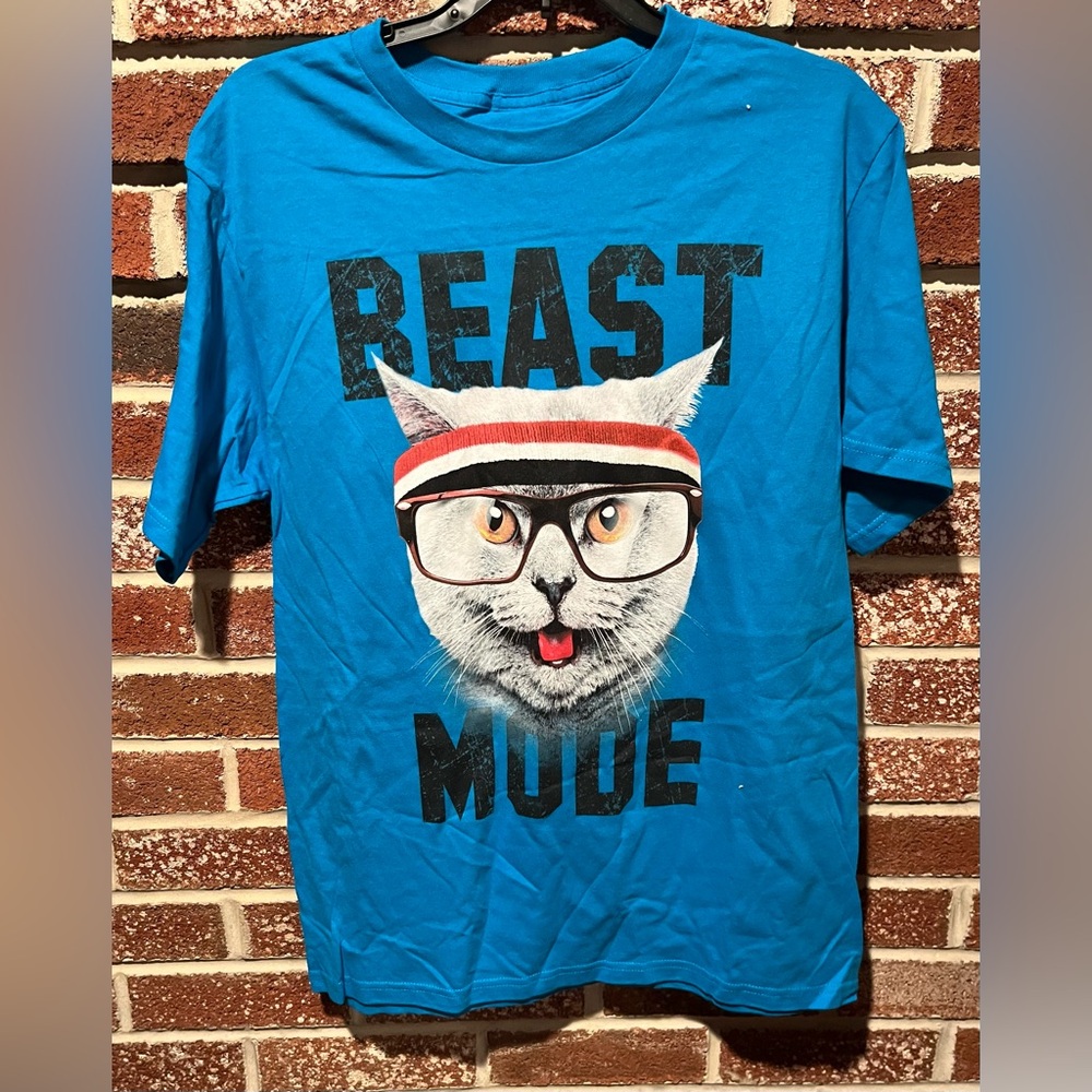 Men's Blue Graphic Cat T-Shirt